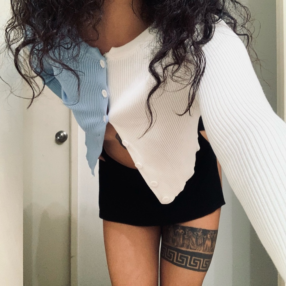 Color Block Cropped Cardigan